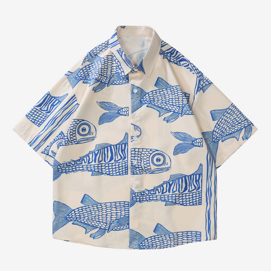 Aquatic Print Short-sleeved Men's Shirt